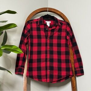 Tommy Bahama LARGE 10/12 Red Black Buffalo Plaid 100% Cotton Long Sleeve Shirt